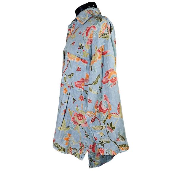 Habitat Clothes Large Linen Top Blue Floral Button Shirt Long Sleeve Collared - Picture 3 of 5